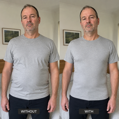 Front comparison without and with the CONTOUR compression shirt