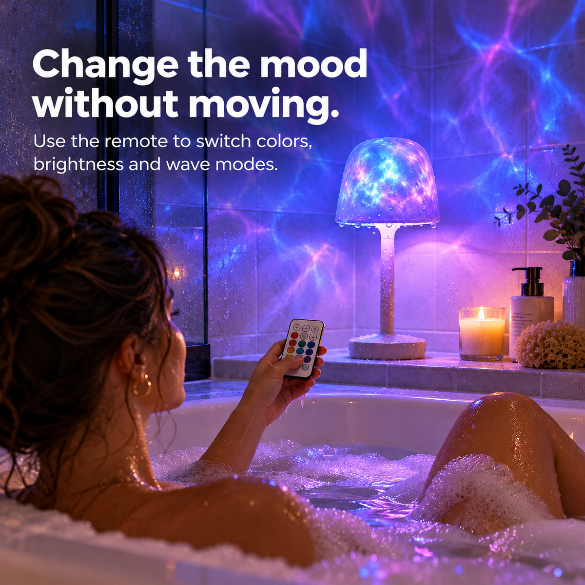 Changing the colour with the remote from the bath
